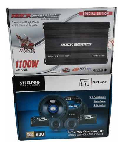Imagen 3 de 3 de Paquete Amplificador 4 Canales + Set De Medios Spl Steelpro