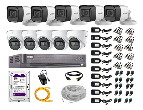 Cámaras Seguridad Kit 10 Hikvision 5mp + Disco 2tb Completo