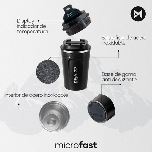 Imagen 3 de 9 de Vaso Térmico Acero Inox Anti Vuelco Display Frío Calor 510ml