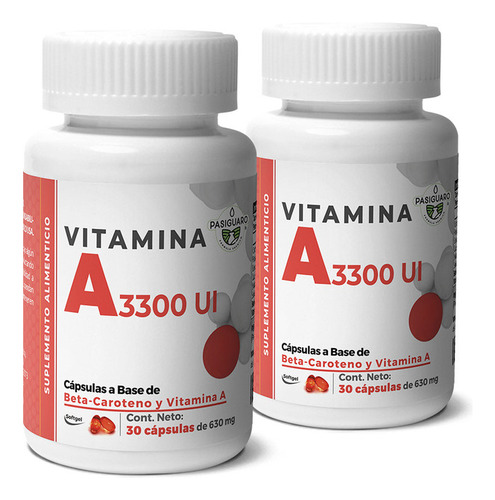 Vitamina A 3300 U.i. 30 Cápsulas De Softgel De 630 Mg Sabor Sin Sabor
