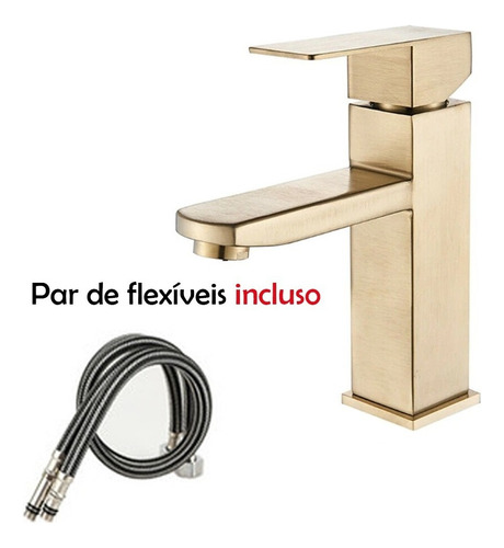 Torneira Banheiro Misturador Monocomando Lavabo Inox Dourada