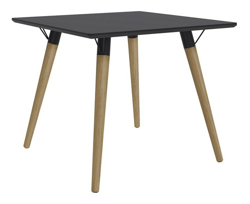 Mesa De Jantar Retrô 90 Cm Quadrada Tampo Preto Pés Claros