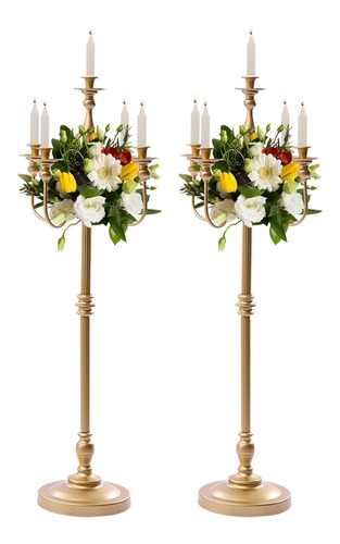 2 Candelabro Dorado Para Suelo Vela Alta Conica Soporte Boda