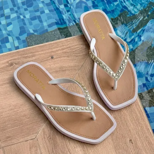 Chinelo Feminino Com Strass Fashion Lumix Bico Quadrado - R$ 39,45
