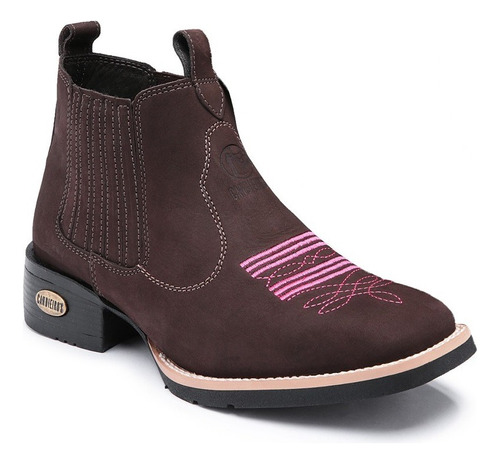 Bota Botina Feminina Cano Curto Texana Bico Quadrado Couro