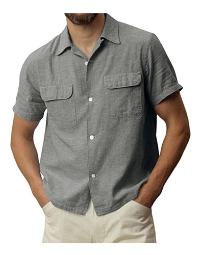 Mens Casual Short Sleeve Buton Down Shirts Solid Color