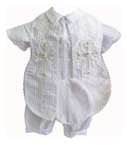 Traje Para Bautizo De Niño Ropón Bautizo Niño Elegante M.p03 Blanco T6m