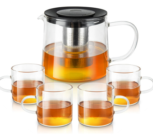 Tetera De Vidrio De 34 Onzas / 33.8 Fl Oz Con 4 Tazas De Te,