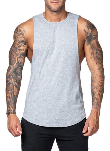 Polera Deportiva Musculosa Hombre Gimnasio Algodón Gris