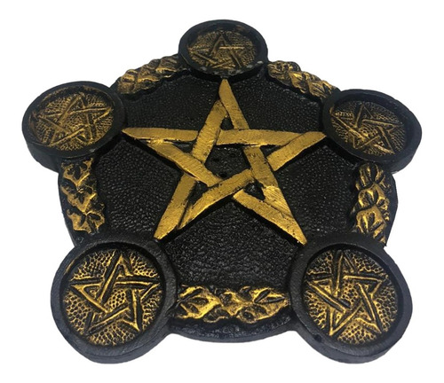 Porta Velas E Incensário Pentagrama 18cm Wicca Pt Dr