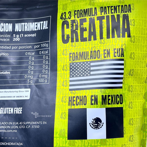 Imagen 7 de 12 de Creatina 1 Kg 200 Servicios 43 Supplements