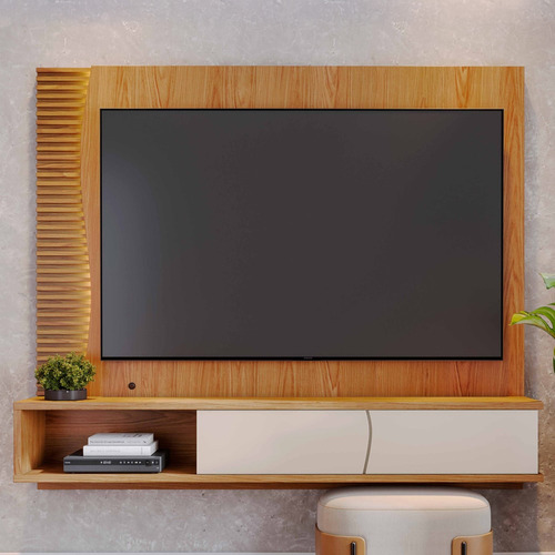 Painel Tv 65 Pol E Bancada Suspensa Sintra Freijó/off White Cor Creme