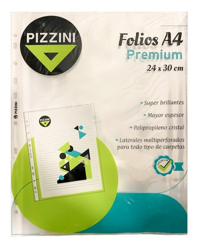 Folios Pizzini A4 Premium 70 Micrones Borde Blanco Pack X100