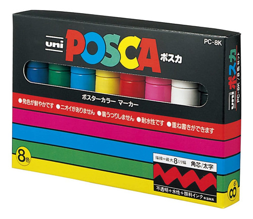 Uni Posca 8k Marcadores Pintura Arte Cincel Punta Ancha Set8