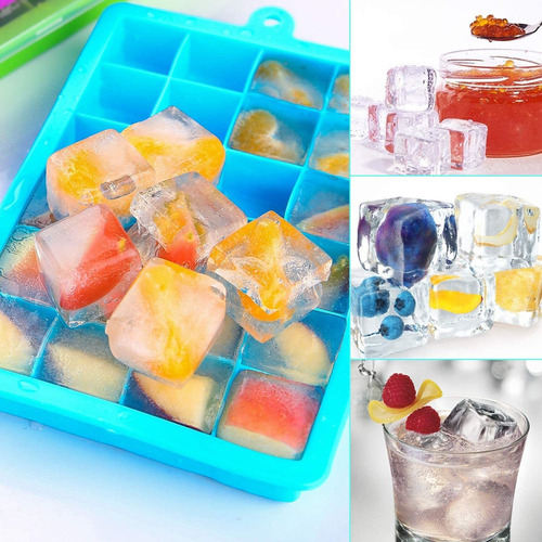 3 Piezas Moldes Bandejas De Cubitos Hielo Silicona Con Tapas