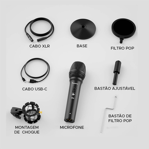 Micrófono Maono AU-HD300t para podcasting sin latencia, color negro