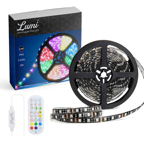Fita Led Smd 5050 Usb 60 Leds/m 5v Ip66 Rgb Colorido Com Controle