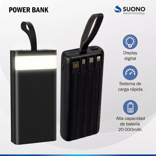 Power Bank Suono Cargador Portátil 20000 Mah Snac-2000 Color Negro