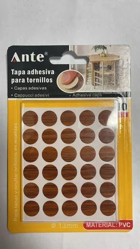 Tapa Adhesiva Para Tornillos 13 Mm De Pvc, Color Nogal 30pcs