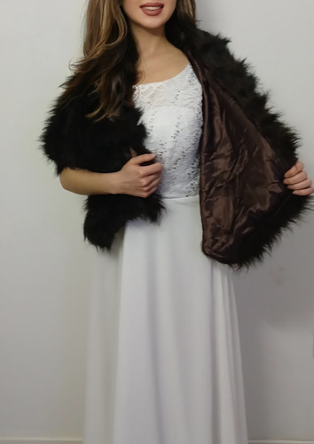 Estola De Piel Suave Fiesta Forrado Dentro Saten Moda Pasion Marrón Oscuro