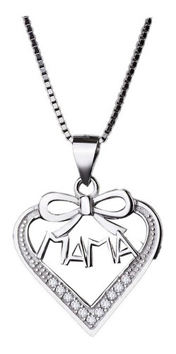 Collar Con Colgante Plata 925 Corazón Mamá Circones Blanco