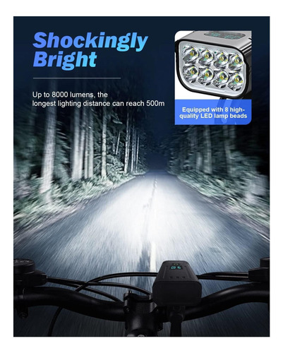 Luz De Bicicleta Mejorada Voph, 8000 Luces De Bicicleta 8 De