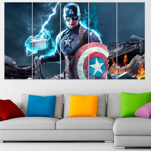 Cuadro Poliptico Capitan America Escudo Marvel Art 120x70cm 