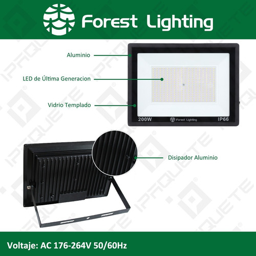 Imagen 4 de 6 de Packx2 Reflector Led 200w Exterior Proyector Luz Fría Cálida