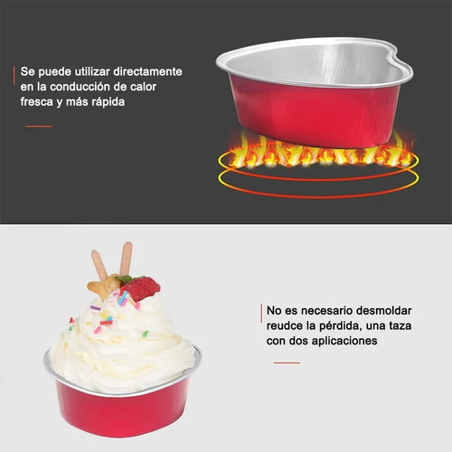 100PCS 3.5oz/100ml Mini Moldes de Torta de Corazón con Tapa Moldes de Torta de Corazón de Papel de Aluminio Banna MON-KP xin-rojo