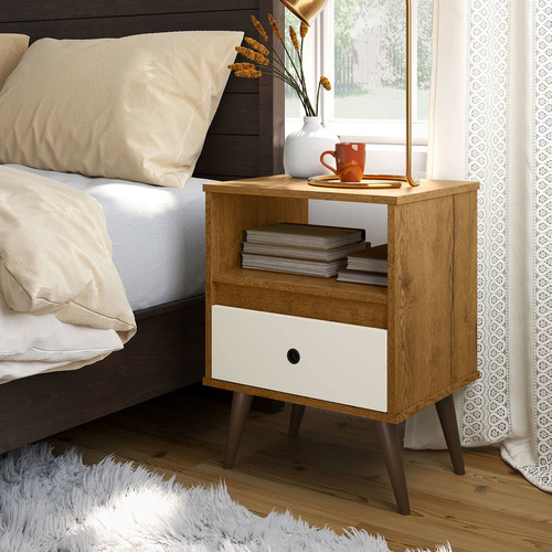 Imagem 3 de 4 de Kit Com 2 Mesas De Cabeceira Wood New Freijó/off White