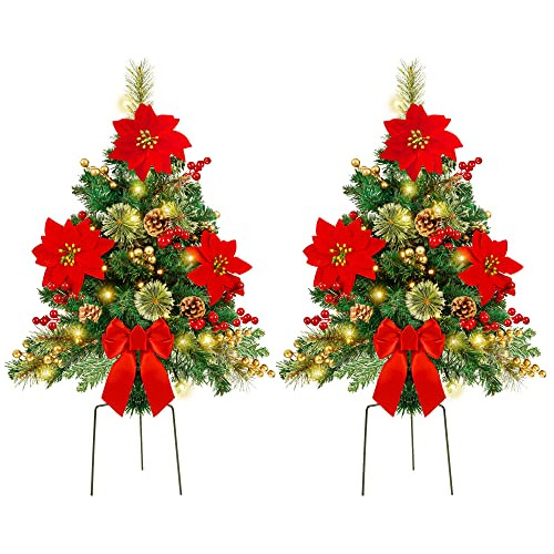 Conjunto De 2 Árboles De Navidad Preiluminados De 30 P...