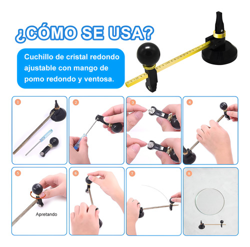 120cm Cortador Circular Vidrio 6 Ruedas Con CĂrculo Ventosa