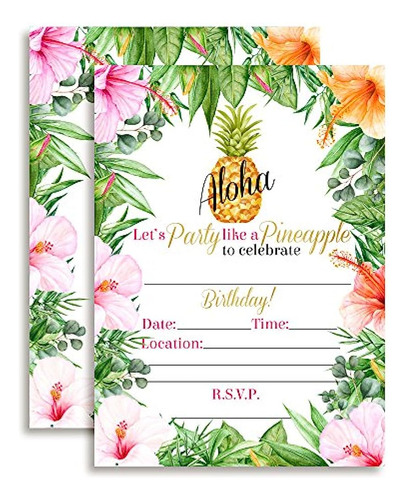 Flores Tropicales Piña Aloha Luau Fiesta Invitaciones Diez 5