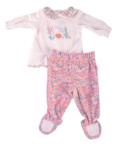 Conjunto Plush Polera Pantalon Recién Nacido Niña Palo Rosa