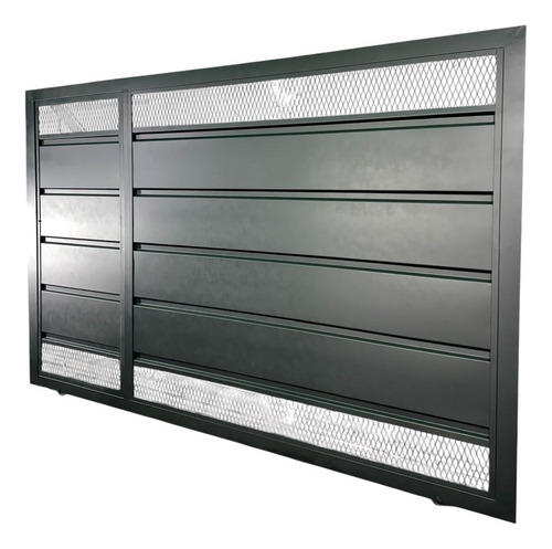 Portón Corredizo 3x2 Doble Visor Malla, C/puerta De Escape. Negro