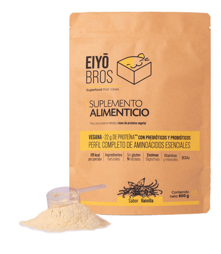 Proteina Vegana Eiyo Bros 600g Vainilla Bolsa Biodegradable
