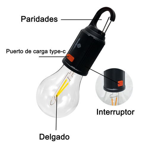 Foco Exterior Portátil Con Gancho Led Usb Recargable 6pcs