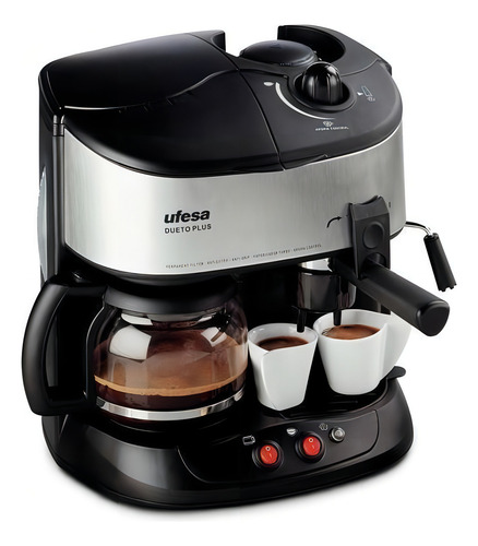 Cafeteira Ufesa Dueto plus CK7351 automática preta e prateada de filtro