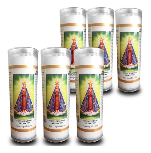 6 Velas Votivas 7 Dias Imagem Nossa Senhora Aparecida Oração