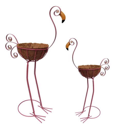 Macetero De Flamenco De Metal Con Cesta - Maceteros De Pája