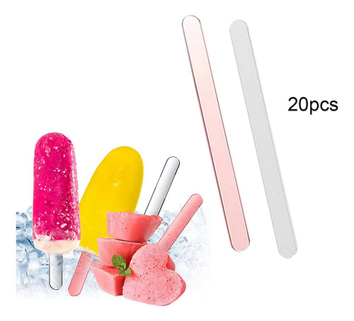 20 Palitos De Paleta Reutilizables Mini Transparente Y Rosa
