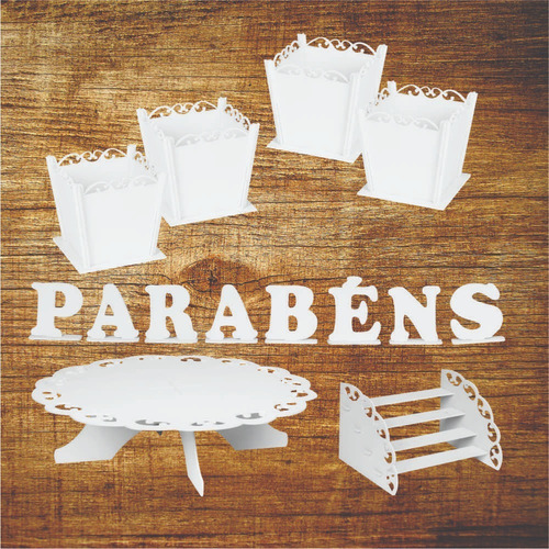 Kit Festa Mdf Provençal Infantil 31 Peças Arabesco Branco