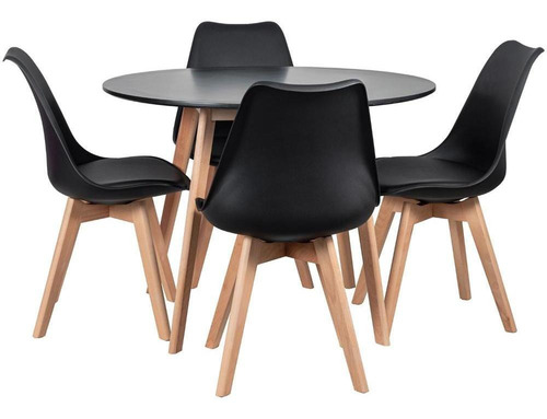 Mesa De Jantar 100 Cm Com 4 Cadeiras Leda Cor Mesa preto com cadeiras preto