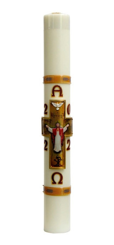 Círio Pascal 90x7cm Branco Cristo Ressuscitado Dourado 2022