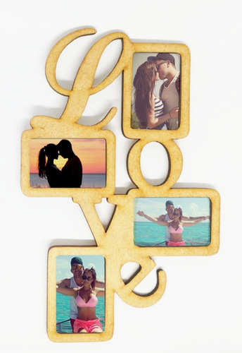 Porta Retrato Decorativo Mdf Parejas Love 4 Fotos