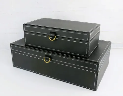 Kit Caixas Pretas 2pcs Em Pu 25x14x8cm E 35x21x10cm - Mart | Frete