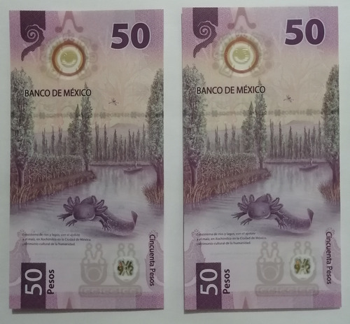 2 Billetes 50 Pesos. Ajolote. Error De Impresión. Serie Ag