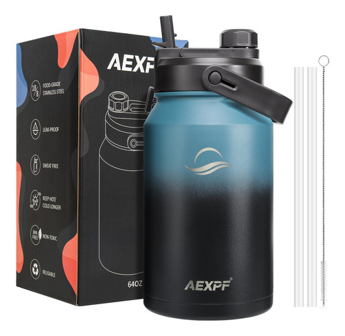 Aexpf Botella De Agua Aislada De 64 Oz Con Tapa De Tres Usos