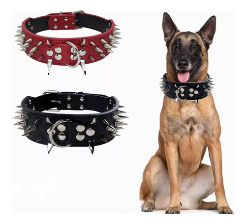 Collar De Perro Mascota Con Picos De Metal Cuero Con Estilo