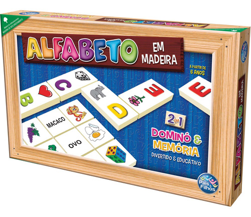 Brinquedo Pedagogico De Madeira Alfabeto Domino E Memoria